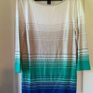 WHBM Pullover Sweater Color Block Stripes Green Blue Cream Gold Misses M EUC
